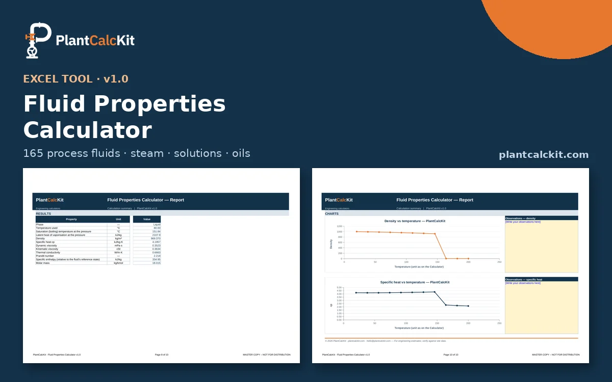Fluid Properties Calculator — sample pages